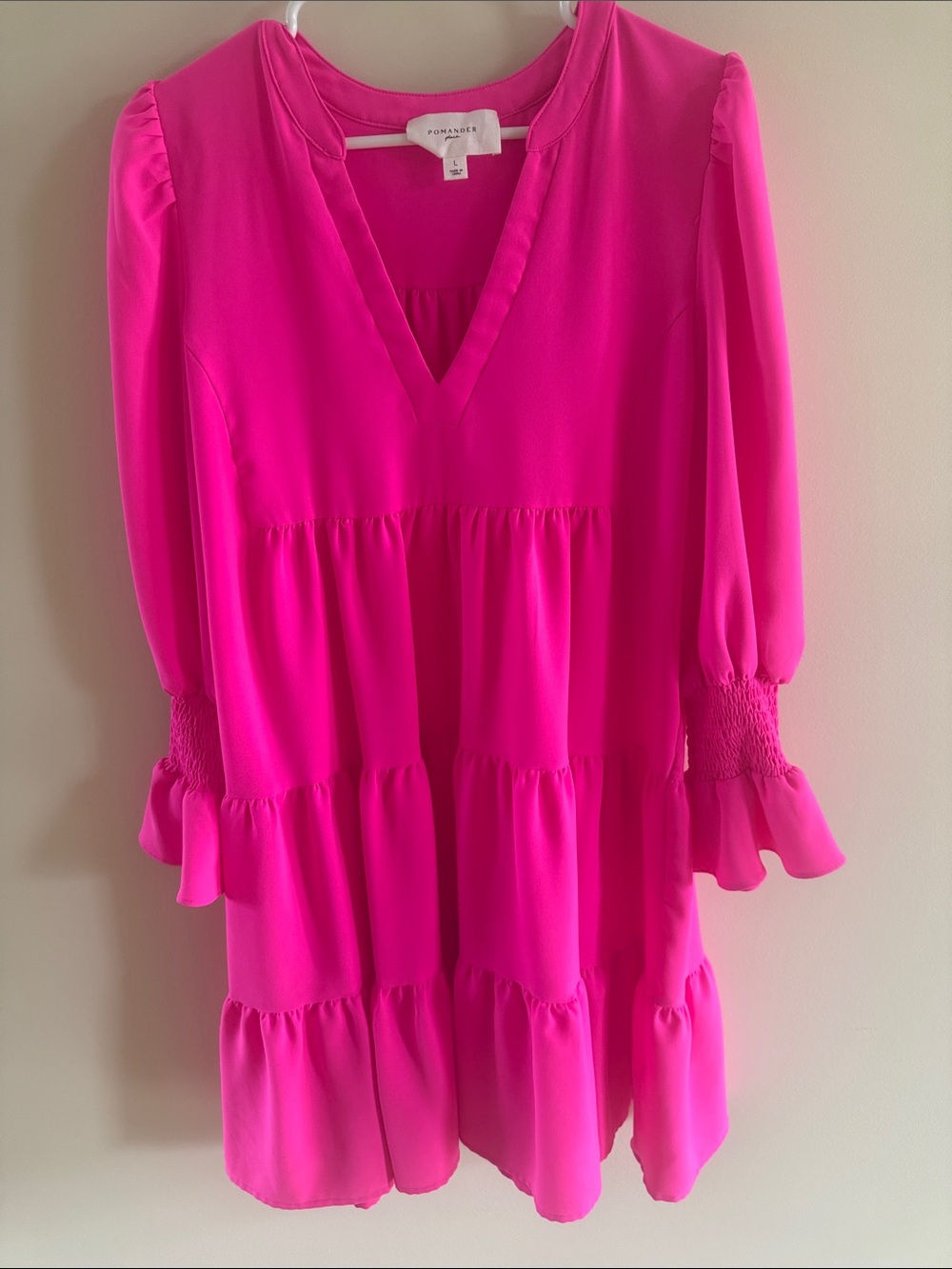 Tuckernuck Hot Pink Tiered V-Neck Mini Dress